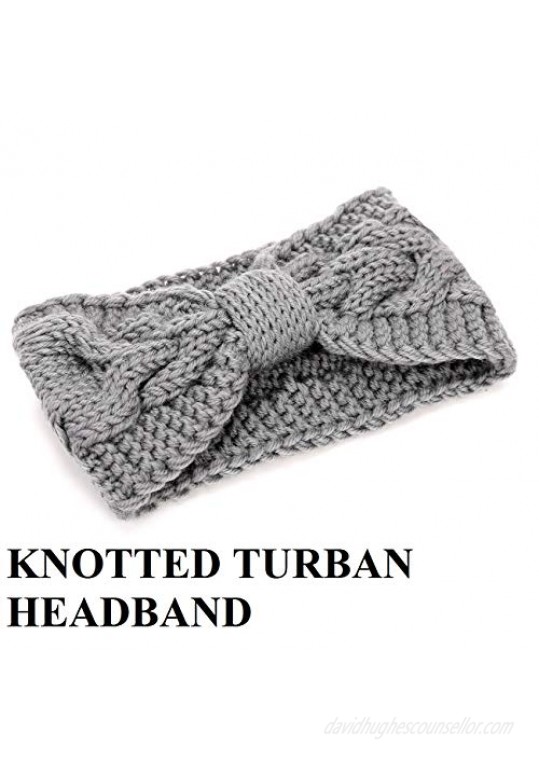 Huachi Winter Headbands for Women Ear Warmer Bow Knot Turban Head Wraps Crochet Knitted Hair Bands Girls Fashion Hair Accessories 4 Pack