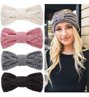 Huachi Winter Headbands for Women Ear Warmer Bow Knot Turban Head Wraps Crochet Knitted Hair Bands Girls Fashion Hair Accessories  4 Pack