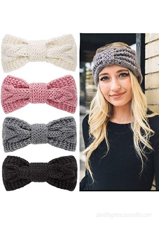 Huachi Winter Headbands for Women Ear Warmer Bow Knot Turban Head Wraps Crochet Knitted Hair Bands Girls Fashion Hair Accessories  4 Pack