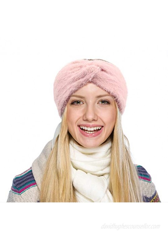 NODG 4 Pieces Winter Headbands for Women Soft knit Wide Stretch Headbands Turban Knitted Knot Warmer Headbands Vintage Twist Bowknot headbands for Women Girls