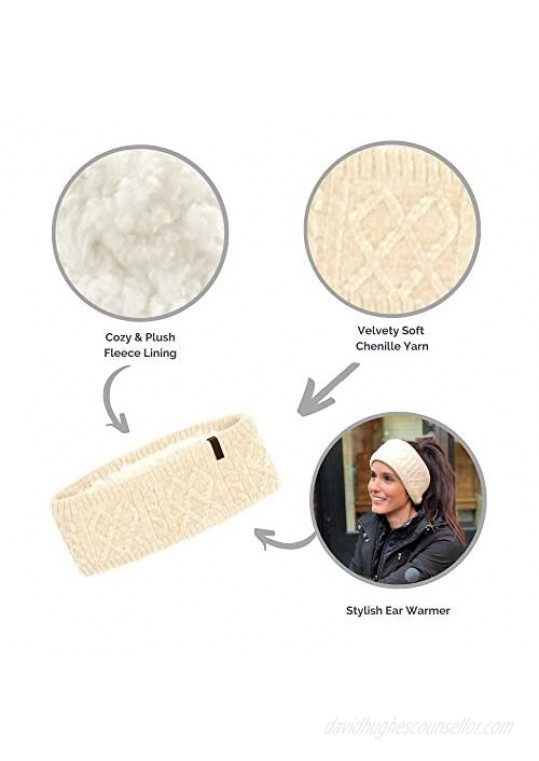 Pudus Vegan Winter Headbands for Women - Soft Stretch Ear Warmer Headwrap Headband with Warm Faux Fur Fleece Lining