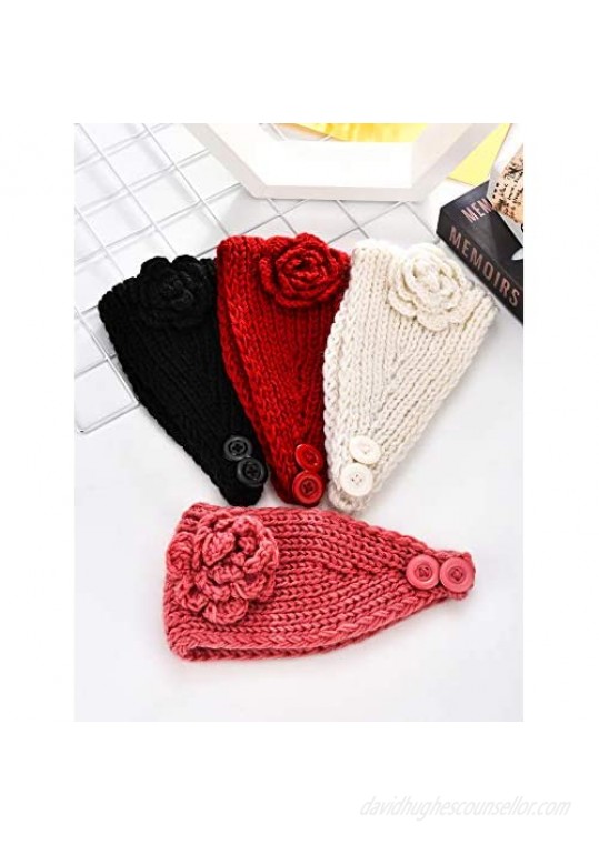 TecUnite 4 Pieces Chunky Knit Headbands Winter Braided Headband Ear Warmer Crochet Head Wraps for Women Girls (Color set 7)