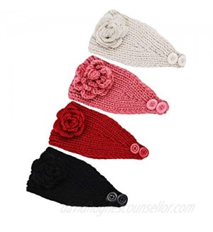TecUnite 4 Pieces Chunky Knit Headbands Winter Braided Headband Ear Warmer Crochet Head Wraps for Women Girls (Color set 7)