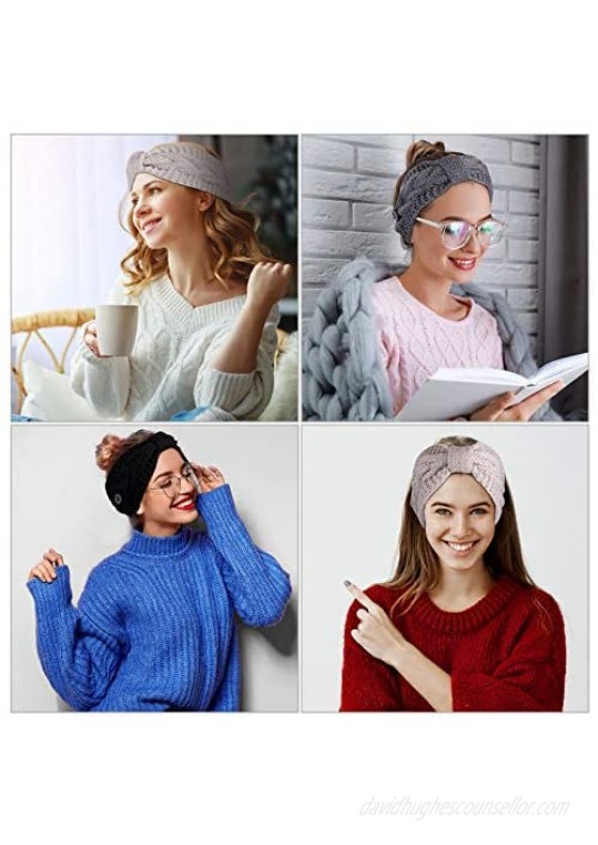 WILLBOND 4 Button Headbands Knit Elastic Headbands for Girls