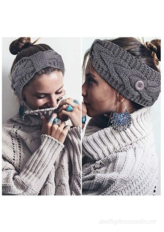 WILLBOND 4 Button Headbands Knit Elastic Headbands for Girls