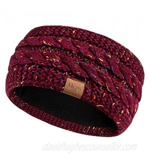 Winter Wool Headband For Women  Warm Knit Thick Fleece Lined Ear Warmer Muffs Head Wrap Messy Bun Ponytail Beanie By Alepo (Confetti Burgundy)