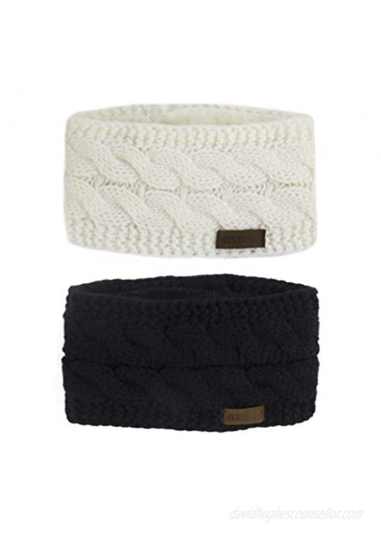 Women Winter Warm Headband Fuzzy Fleece Lined Thick Cable Knit Head Wrap Ear Warmer