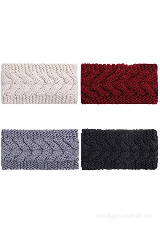 Womens Knitted Headband - Soft Crochet Bow Twist Hair Band Turban Headwrap Winter Ear Warmer (4ColorPackW)