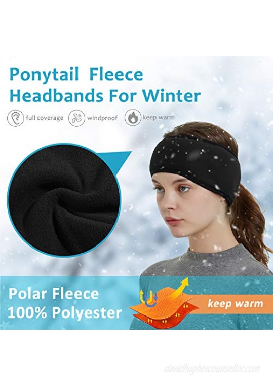 Womens Ponytail Headband-Winter Fleece Ear Warmer Headband Cold Weather Ear Muffs Sport Head Band Wrap Sweatband(Black)