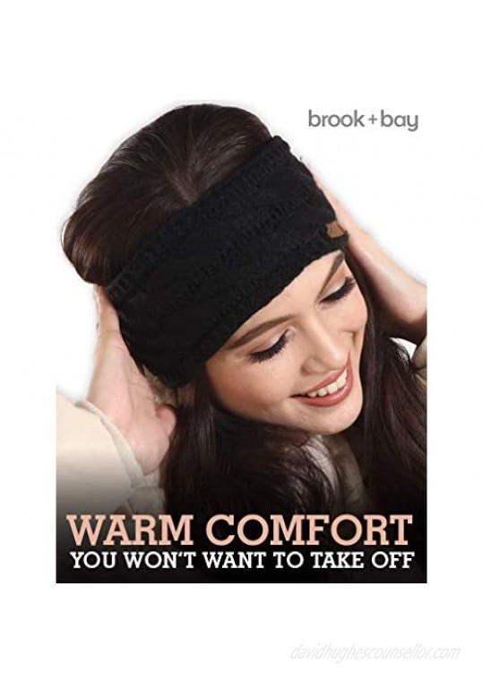 Womens Winter Ear Warmer Headband - Fleece Lined Cable Knit Ear Band Covers for Cold Weather - Soft & Stretchy Head Wrap