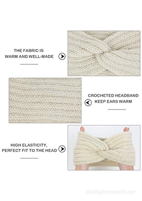 Womens Winter Knitted Headband - Soft Crochet Bow Twist Hair Band Turban Headwrap Hat Cap Ear