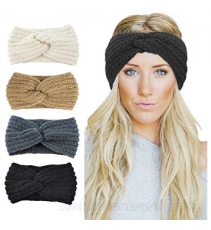 Womens Winter Knitted Headband - Soft Crochet Bow Twist Hair Band Turban Headwrap Hat Cap Ear