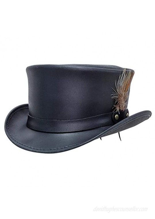 American Hat Makers Marlow Leather Top Hat with LT Band — Handcrafted Genuine Leather Highly Durable