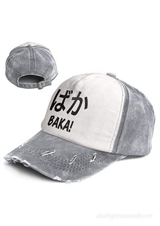 BAKA in Janpanese Trend Printing Cowboy Hat Fashion Baseball Cap for Men and Women Black and White