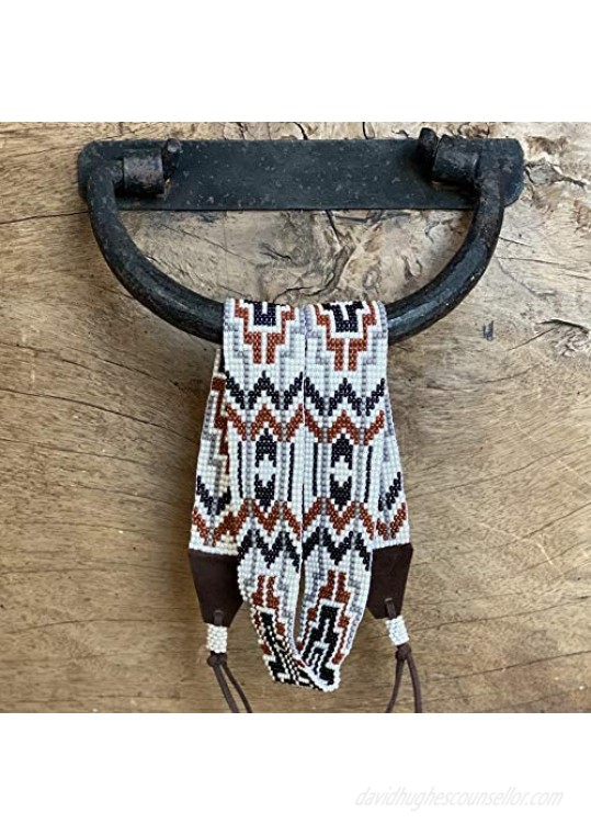 Beaded Hat Band 1 Inch Wide Hatband Hat Accessory Leather Ties Men Brown Black and Gray Colors Mayan Design Handmade in Guatemala