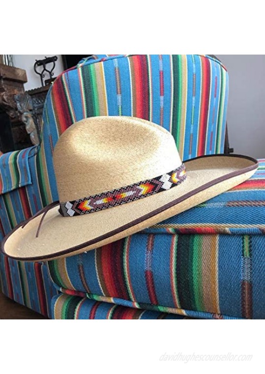 Beaded Hat Band Cowboy Western Hatbands Rodeo Style Leather Ties Black Gray and Multi Color Hats Accessories Handmade in Guatemala 7/8 x 21 Inches