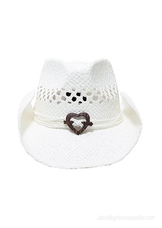 Boho Hip Cowboy Hat with Heart Concho Natural Toyo Straw Shapeable Brim