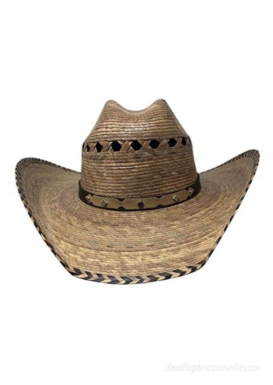 Burnt Chihuahua Palm Leaf Sun Straw hat - Bands Style May Vary - One Size Fits All Small/Medium Light Brown