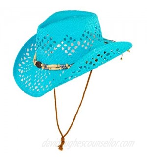 Cute Comfy Flex Fit Woven Beach Cowboy Hat  Western Cowgirl Hat with Wooden Beaded Hatband