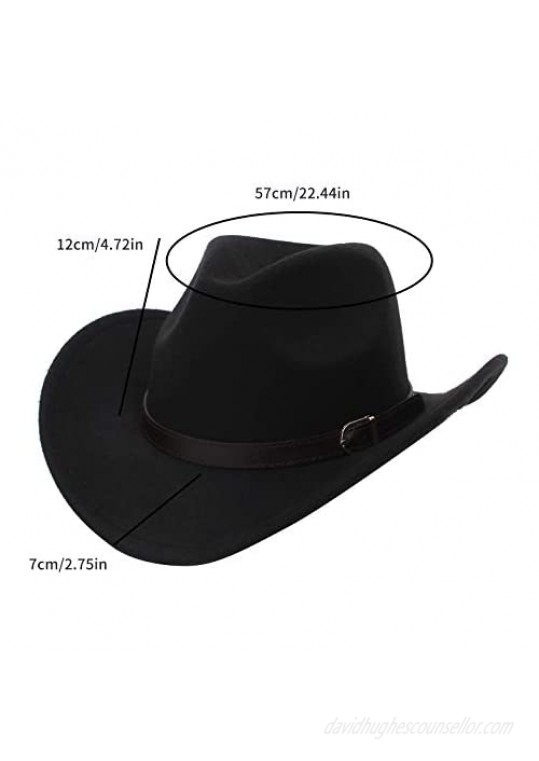 GEMVIE Cowboy Hat for Men Women Classic Roll Up Brim Fedora Cowgirl Hat Western Cowboy Hat with Belt