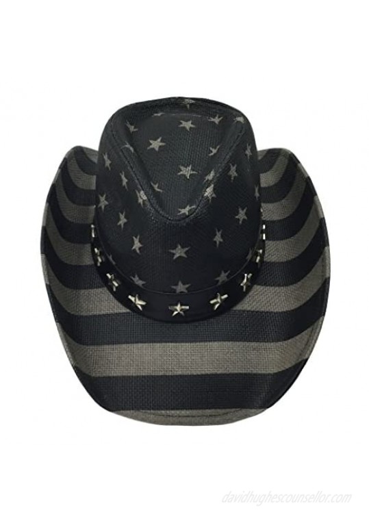 grinderPUNCH American Flag USA Cowboy Hat - Men and Women - Black Gray