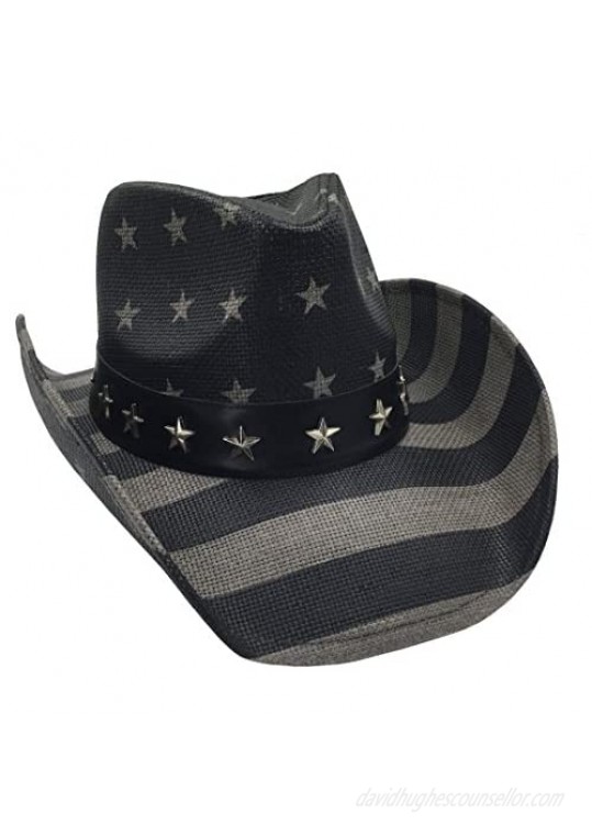 grinderPUNCH American Flag USA Cowboy Hat - Men and Women - Black Gray
