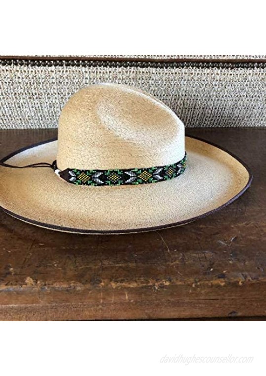 Hat Band Hatbands for Men and Women Leather Straps Cowboy Beaded Bands White Grey Black Green Yellow Handmade in Guatemala 7/8 Inches x 21 Inches