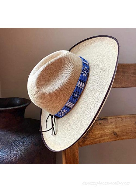 Hat Band Hatbands for Men and Women Leather Straps Cowboy Hats Accessories White Blue Paisley Handmade in Guatemala 7/8 Inches x 21 Inches