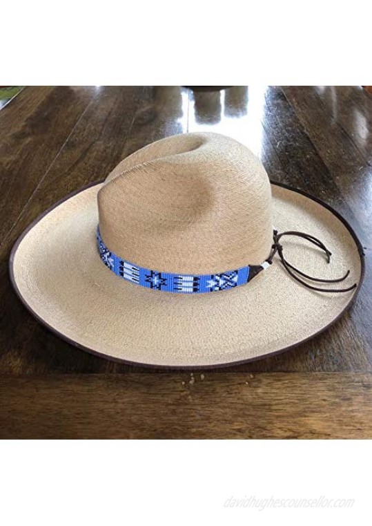 Hat Band Hatbands for Men and Women Leather Straps Cowboy Hats Accessories White Blue Paisley Handmade in Guatemala 7/8 Inches x 21 Inches