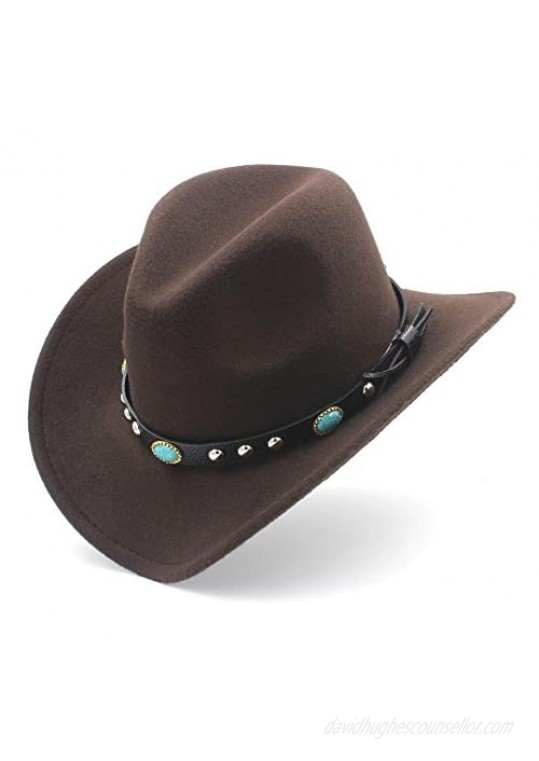 Jdon-hats Womens Fashion Western Cowboy Hat with Roll Up Brim Felt Cowgirl Sombrero Caps