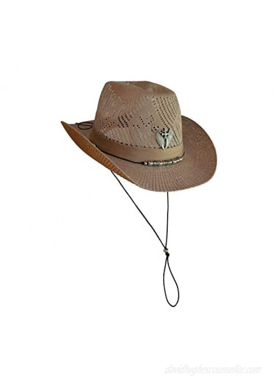 Martrams Cowgirl Hat Straw/Raffia Western Cowboy Shapeable Hat with Beaded Trim Brown