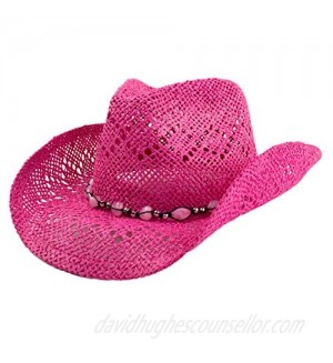 Rising Phoenix Industries Straw Beach Cowgirl Cowboy Hat for Women with Beaded Hatband and Shapeable Brim