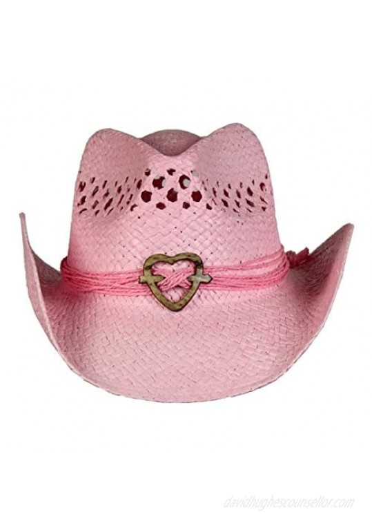 Saddleback Hats Vented Straw Cowboy Hat w/Wood Heart Band –Shapeable Cowgirl Western