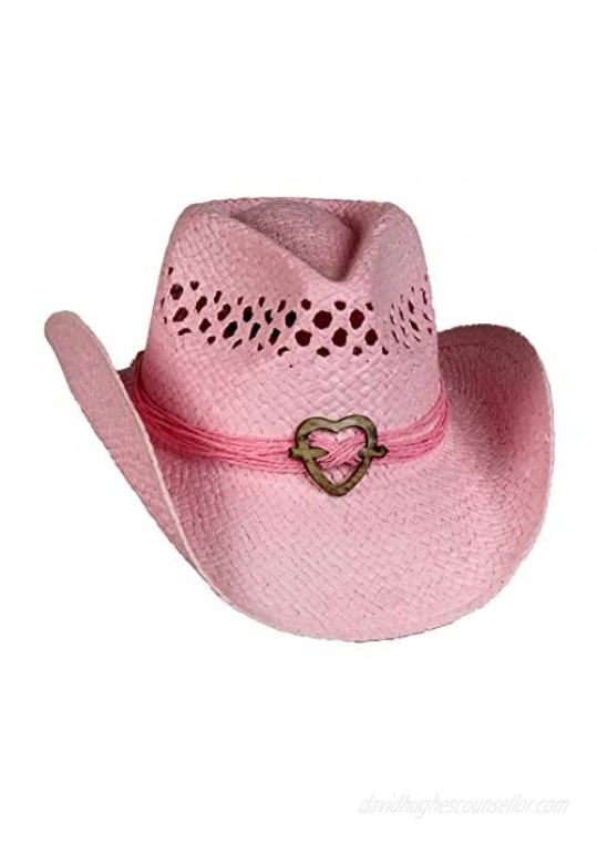 Saddleback Hats Vented Straw Cowboy Hat w/Wood Heart Band –Shapeable Cowgirl Western
