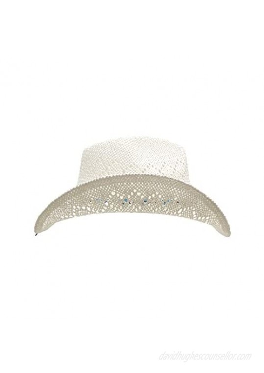 Vamuss Straw Cowboy Hat for Women with Beaded Trim and Shapeable Brim