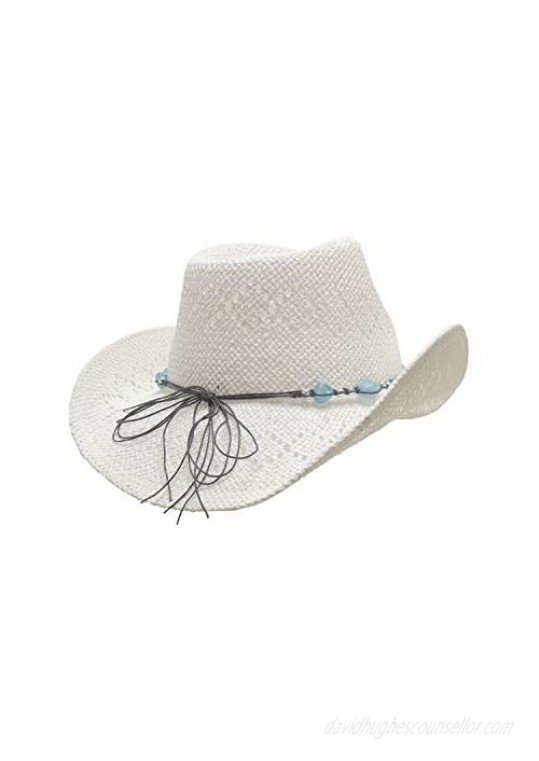 Vamuss Straw Cowboy Hat for Women with Beaded Trim and Shapeable Brim