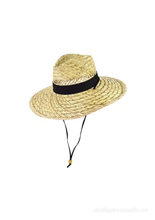 Wide Brim Straw Lifeguard Sun Hat for Men or Women UV Sun Protection Hat with Adjustable Chin Strap