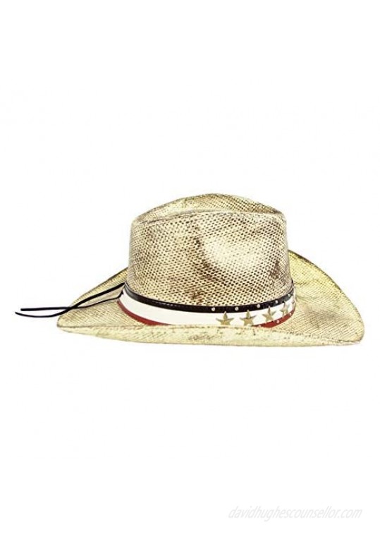 Women's Vintage Tea-Stained USA American Flag Cowboy Hat w/Western Shape-It Brim