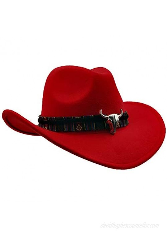 Yosang Wide Brim Men and Woman's Western Outback Cowboy Hat with Metal Bull Head