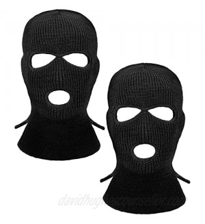 2 Pieces 3-Hole Ski Mask Knitted Face Cover Winter Balaclava Full Face Mask for Winter Outdoor Sports (Black)