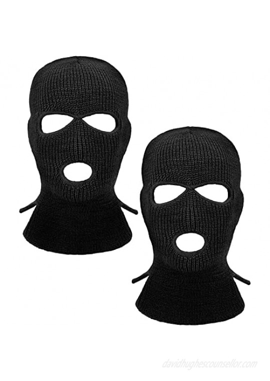 2 Pieces 3-Hole Ski Mask Knitted Face Cover Winter Balaclava Full Face Mask for Winter Outdoor Sports (Black)