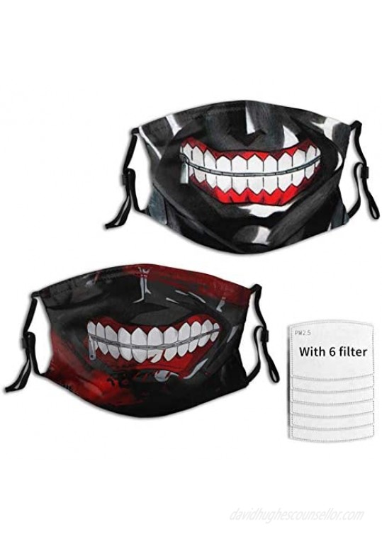 2PCS Men's Mouth Mask with 6 Filters Adjustable Washable Reusable Face Cover Neck Gaiter Bandana for Youth and Adult