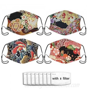 4pcs Koi Japanese Kimono Mask Face Mask With Filter Pocket Unisex Balaclava Washable Reusable Cloth Fashion Scarf