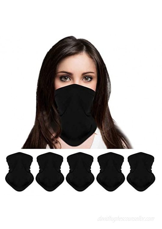 5-Pack Bandanas Neck Gaiter Scarf Face Protection Magic Scarf Headwear ，Dust Mask  Face Scarf Mask Black