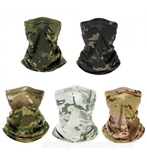 5 Pack Neck Gaiter Balaclava Bandana Headwear Face Cover Mask Headband for Women Men