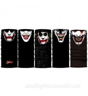 5pcs Joker Face Scarf Sun Neck Gaiter Balaclava Neckerchief Bandana Headband Black  Medium