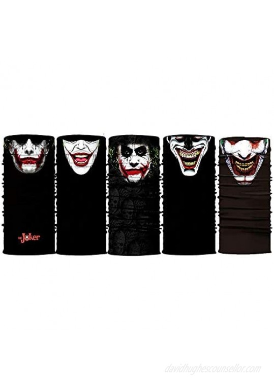 5pcs Joker Face Scarf Sun Neck Gaiter Balaclava Neckerchief Bandana Headband Black  Medium