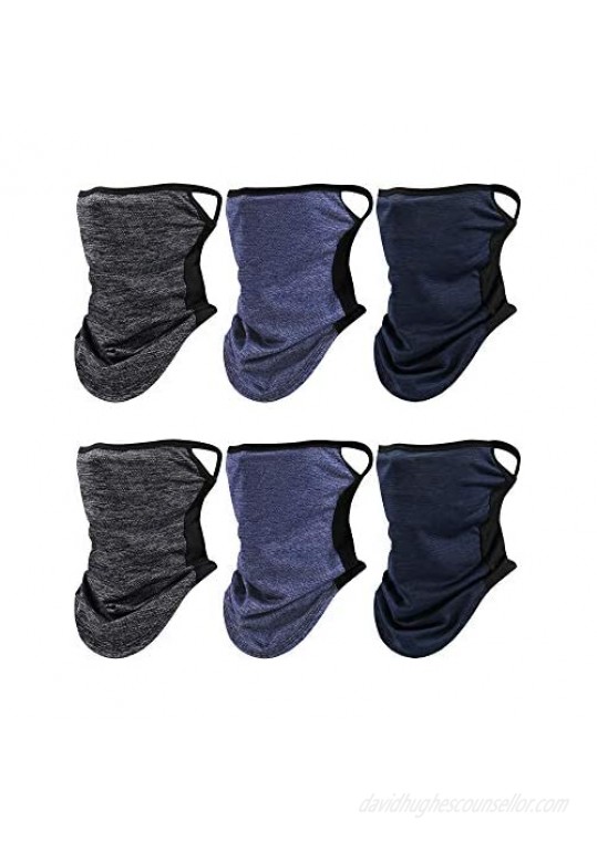 6 Pieces Face Cover Scarf with Ear Loops Ice Silk UV Protection Neck Gaiter Headwear Balaclava for Men Women