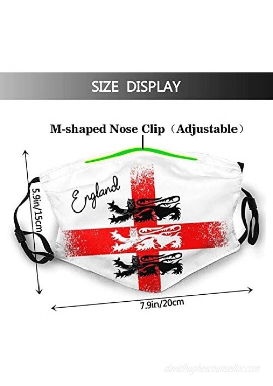 Distressed England Flag with Three Lions Men Women Adjustable Earloop Face Cover MAK Anti Pollution Washable Reusable with 6 Filters