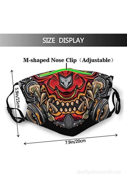 Japanese Oni Samurai-Face Mask with Filters Washable Reusable Scarf Balaclava for Women Men Adult Teens